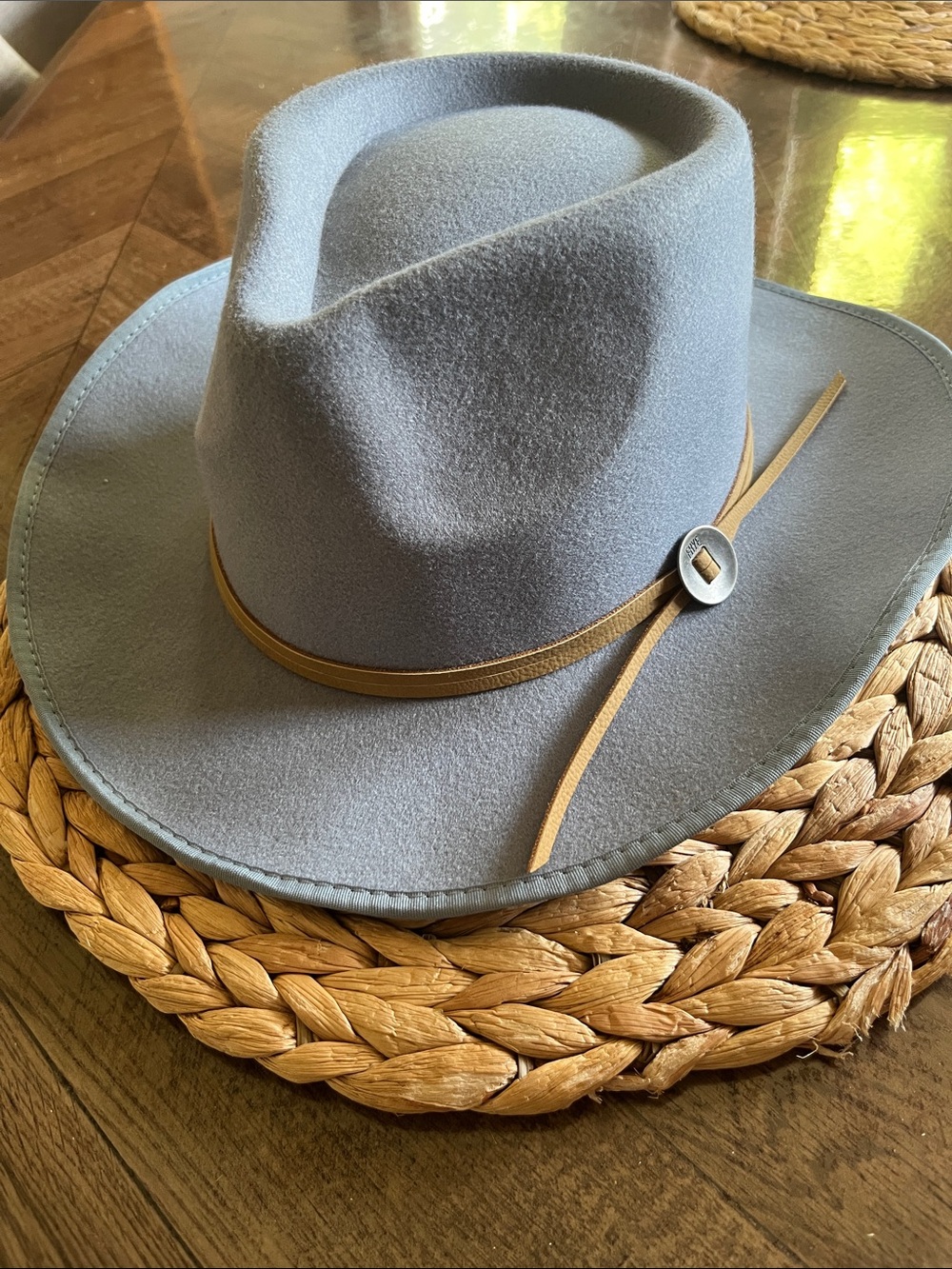 Frye Baby Blue Felt Western Hat with Tan Band
